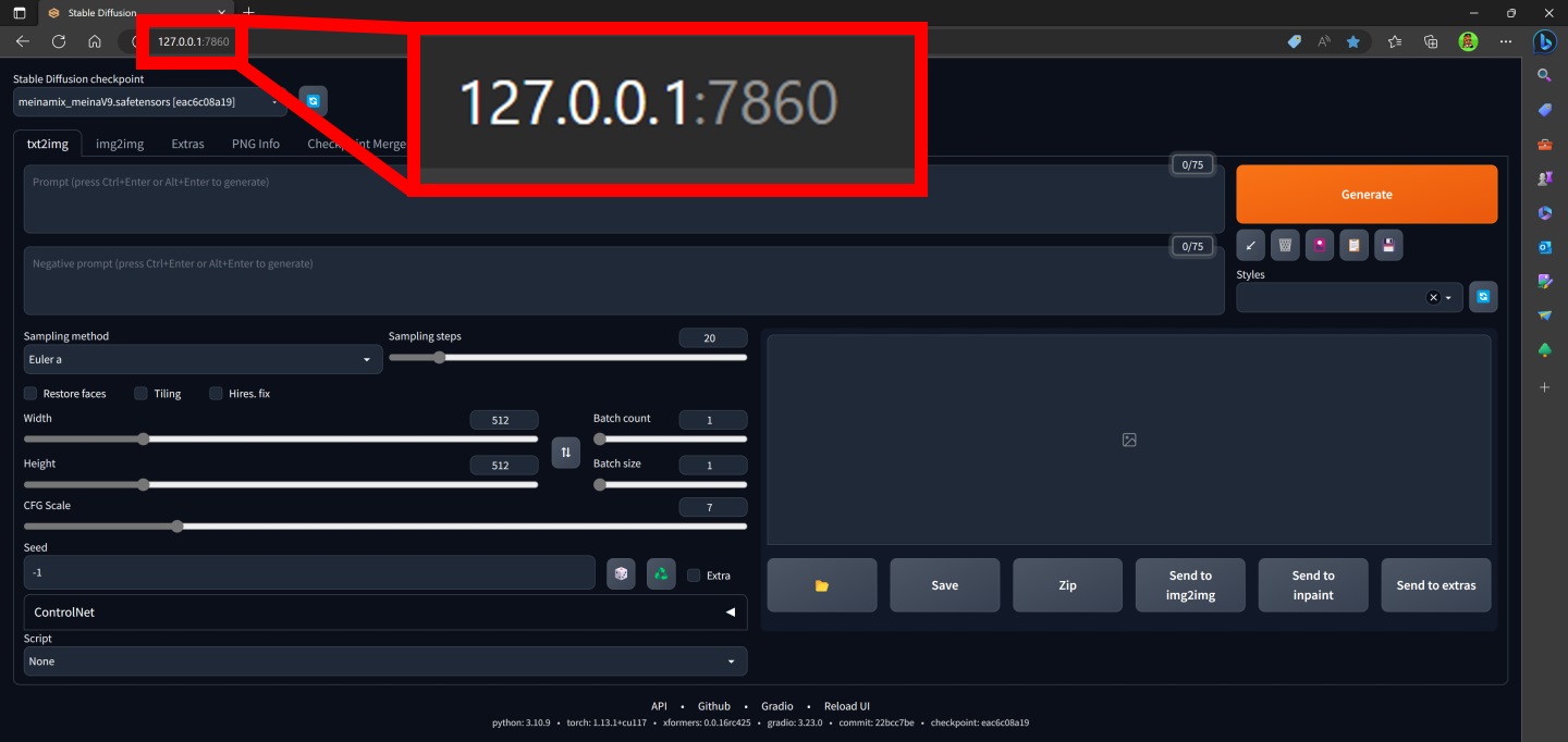 接著在本機電腦瀏覽器的網址列輸入「127.0.0.1:7860」,就能連接到Stable Diffusion WebUI網頁介面。