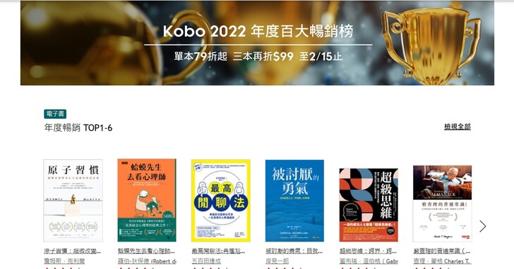 樂天Kobo發表暢銷百大電子書單！單本79折起，一次購買三本再折99