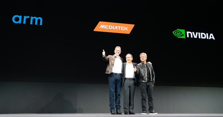 Computex 2024：聯發科 CEO 蔡力行攜手 Nvidia CEO 黃仁勳、Arm CEO Rene Haas，表示從雲端到邊緣 AI 運算，絕不缺席