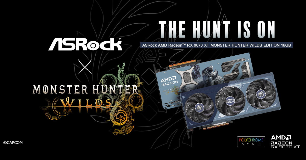 鎖刃龍好帥！ASRock推出Radeon RX 9070 XT Monster Hunter Wilds Edition 16GB聯名顯示卡