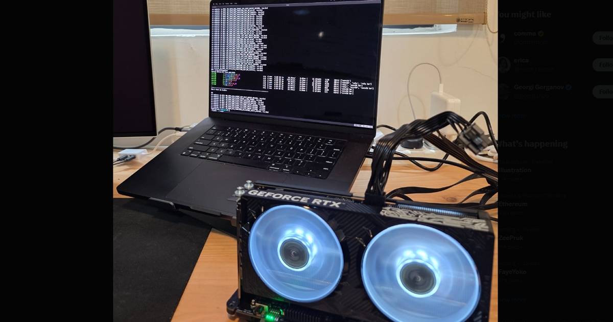 MacBook 接上 RTX 顯卡跑得動了！TinyCorp 成功打通 USB4 eGPU，專為 AI 模型設計