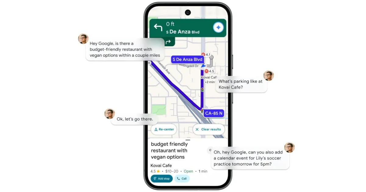 Google 地圖導入 Gemini AI，提供自然語音操控導航、地標輔助及路況主動提醒功能