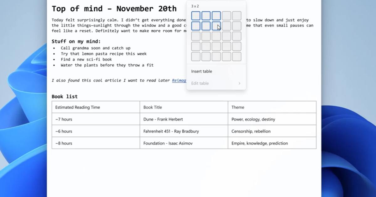 Windows 11 記事本再進化！表格功能即將上線，筆記更有條理
