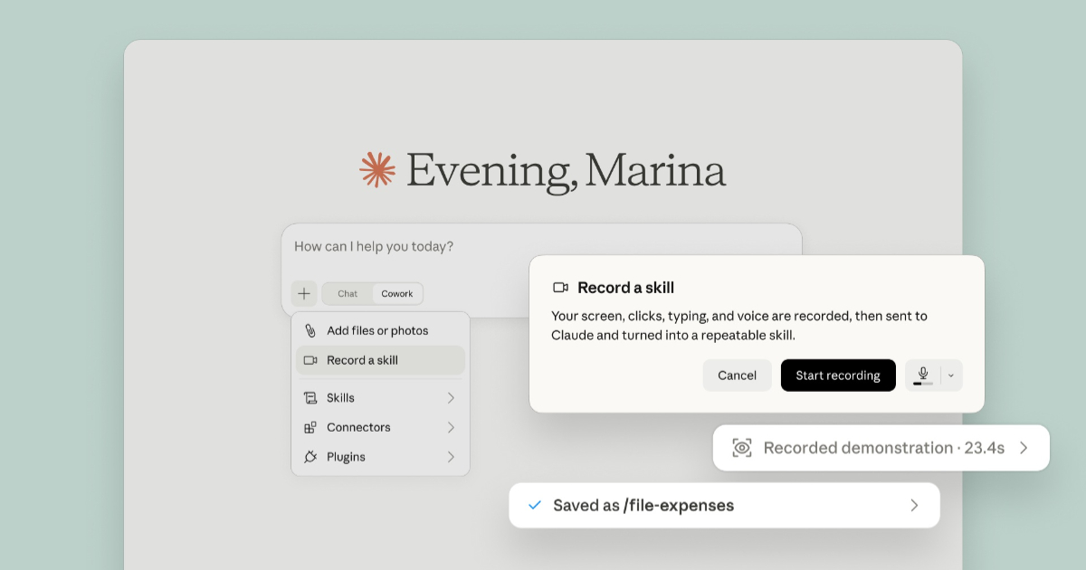 Claude Cowork 推「Record a Skill」，錄製操作流程即可讓 AI 學會重複執行工作