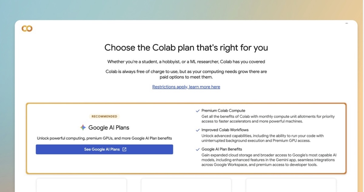 不用再怕斷線！Google 證實 Colab 權益併入 AI 方案：支援背景運算、算力單元還能自動累加