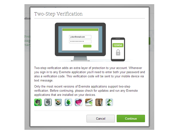 Evernote 對所有用戶提供「兩步驟帳戶驗證」提升安全性，設定步驟看這邊