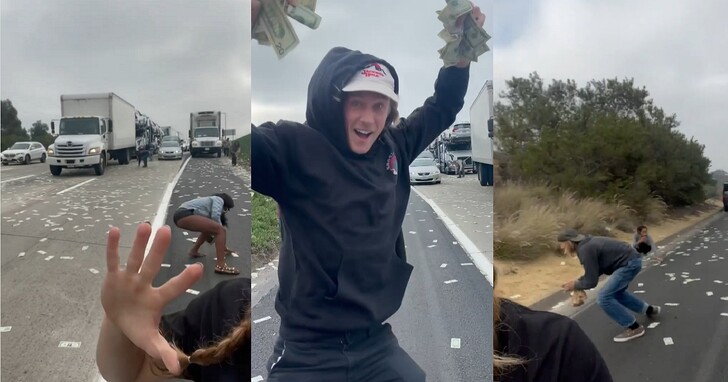 加州高速公路警急封閉，原因是運鈔車意外「洩鈔」導致整條路上的司機都瘋了