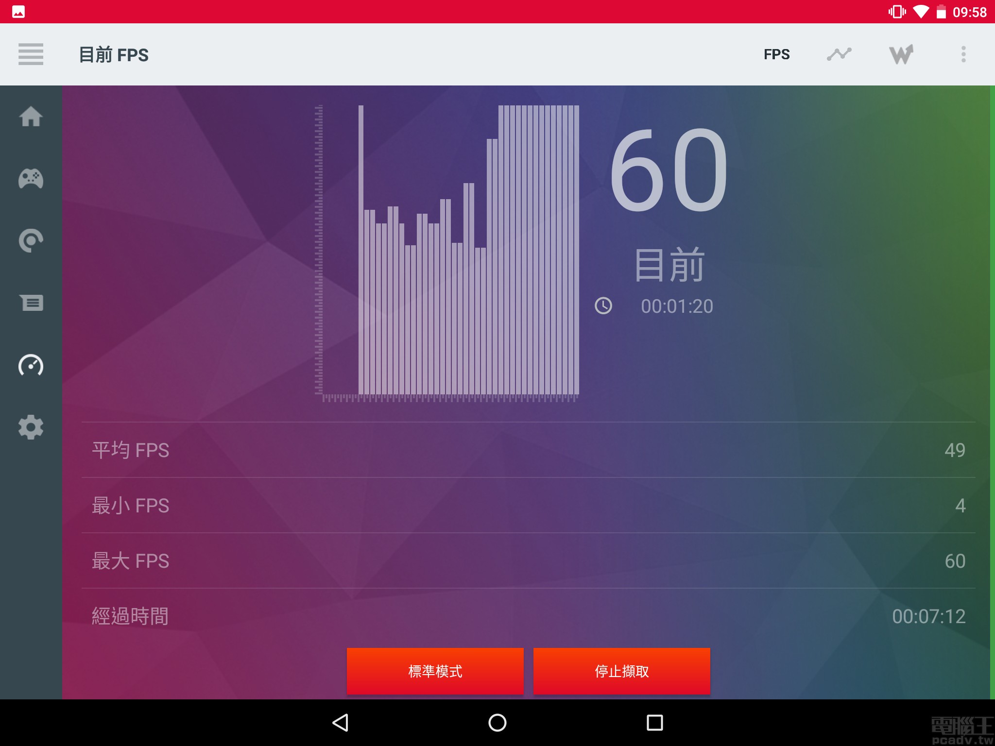 FPS 模式除了即時顯示 FPS 計數，另外增加擷取模式，使用者可自訂效能擷取時段，程式將自動計算此時段的 FPS 表現