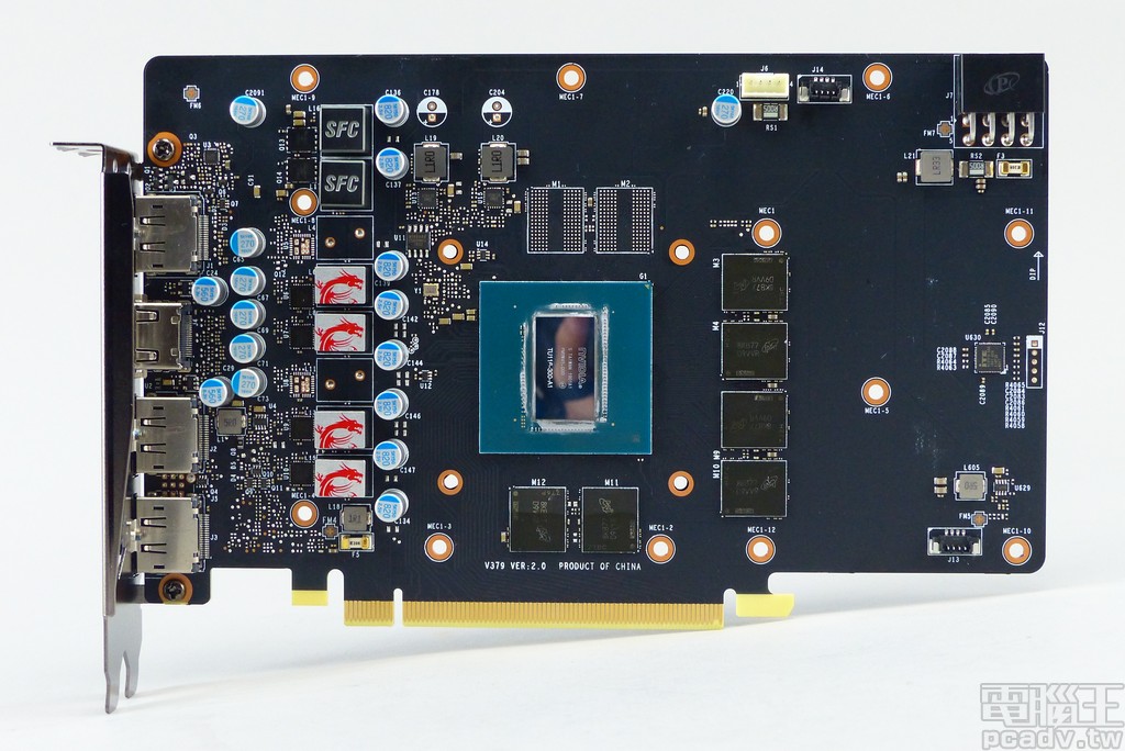 GeForce GTX 1660 Gaming X 6G 電路板面一覽,右側留有不少的空白