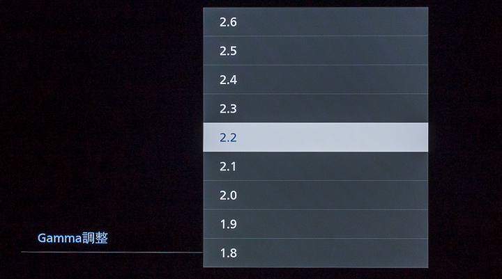 這三張選單介面圖，分別看到對比控制、Gamma 調整以及 Gamma 項目清單，為何特別強調Gamma，因為許多人習慣將畫面亮度、對比、飽和度、銳利度調整一下，就覺得足夠，但實際上要徹底發揮一台電視的影像魅力，絕對需要更多調整不同參數，透過不同項目的交互配合，創造出最佳畫面表現，所以在小編調整 Gamma 前，會先調校亮度、對比等基本參數，完成亮部以及暗部效果設置，再行調整 Gamma，豐富中間灰階，讓影像立體感更好。