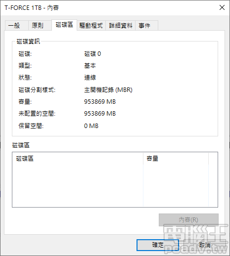 ▲ T-Force DELTA MAX SSD 1TB 容量實際可用空間為 953869MB，約為 931.5GB。
