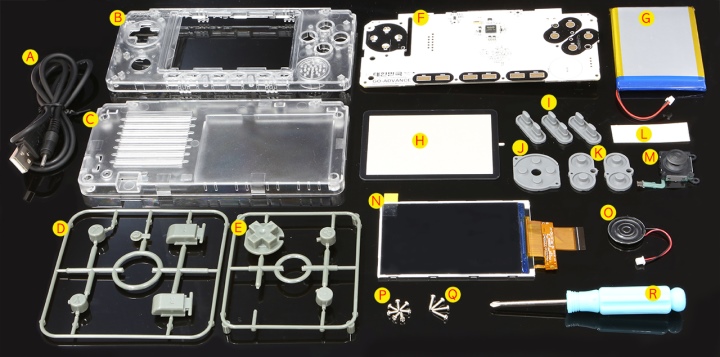 Odroid-Go Advance採套件型式販售，使用者需要自行組裝。