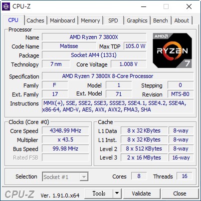 測試使用的處理器為AMD Ryzen R7 3800X。