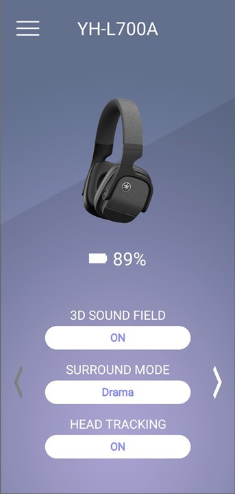 選單首頁可以看到耳機的殘餘電量，畫面下方則有 3D Sound Filed 功能選項。