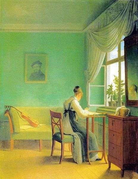 1812年 Georg Friedrich Kersting 繪制的使用了舍勒綠的油畫。圖片來源：wikipedia