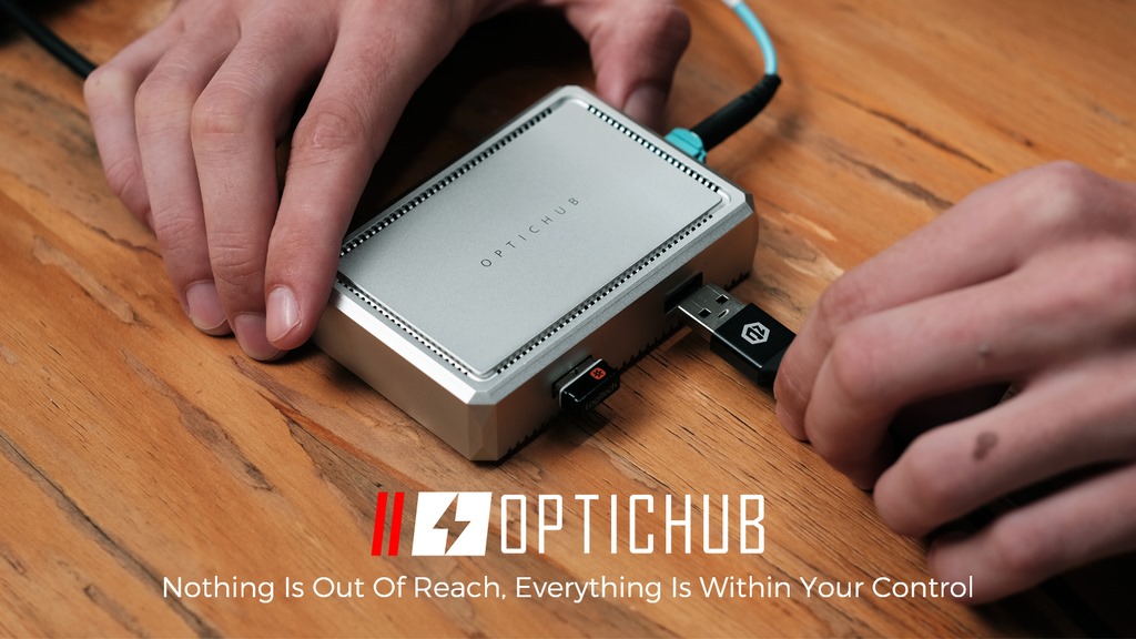 Optichub的外觀類似全功能USB Type-C擴充底座，但它多了可以將訊號延伸長大300公尺的功能。
