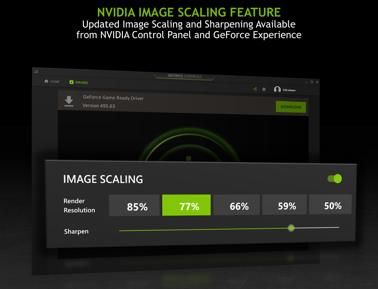 玩家能在NVIDIA控制台與GeForce Experience�選擇繪製解析度百分比與銳利化程度，透過降低解析度的方式提升FPS效能。