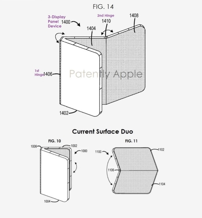 Surface Duo的升級形態？新專利顯示雙摺疊三螢幕計