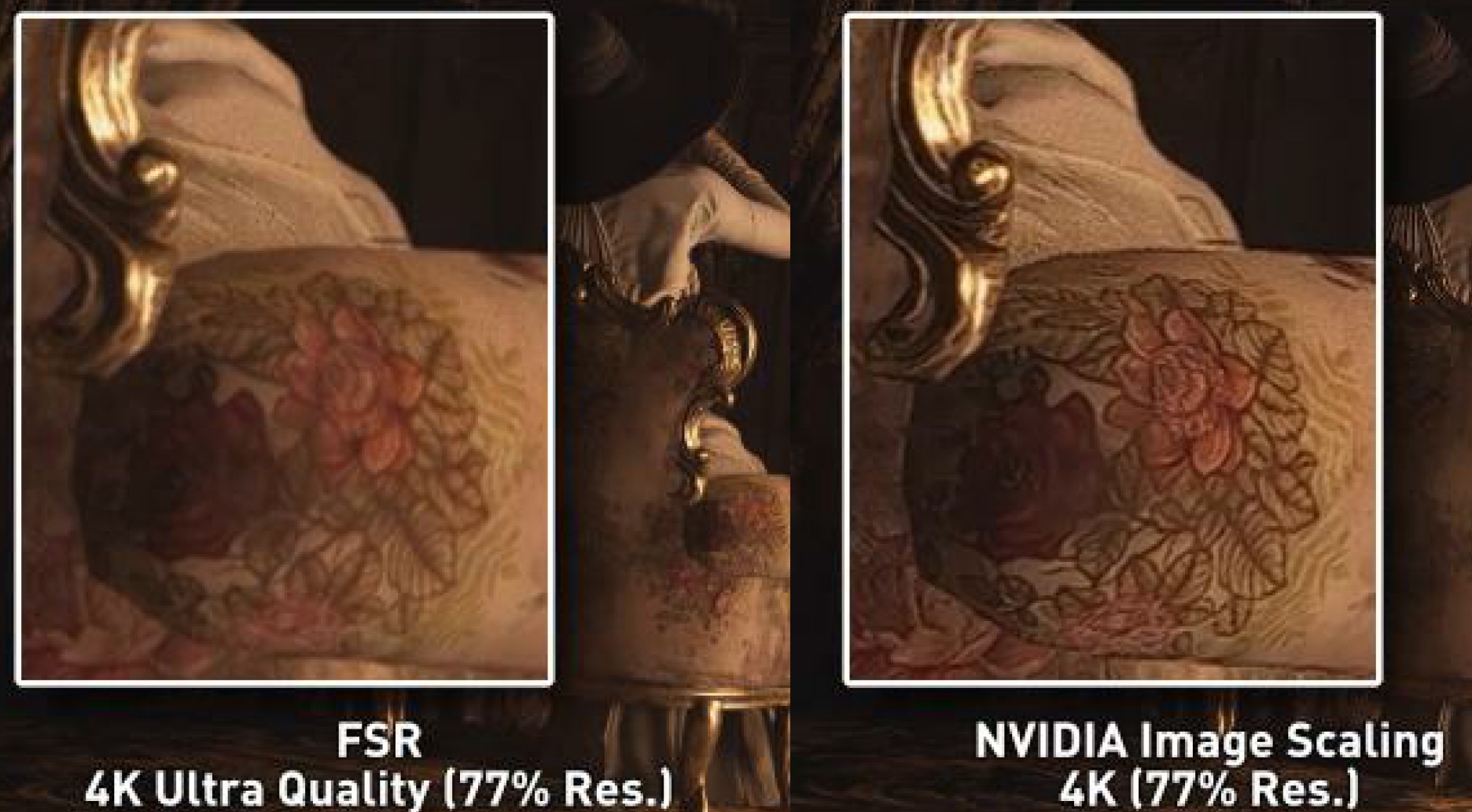 根據NVIDIA官方提供的範例，Image Scaling的輸出畫質比AMD FSR技術更加理想。