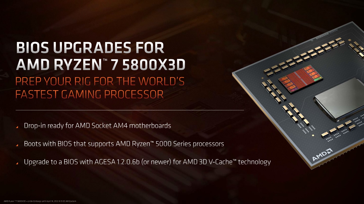 Ryzen 7 5800X3D最大的優勢就是相容於現有300、400、500系列晶片組的AM4腳位主機板。