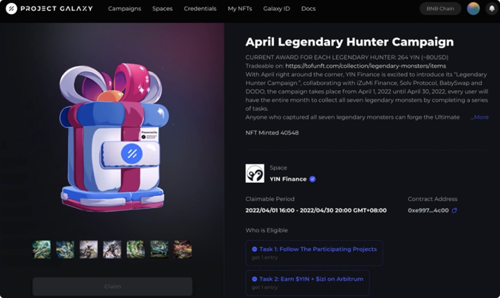 專案方把活動任務掛在Project Galaxy上