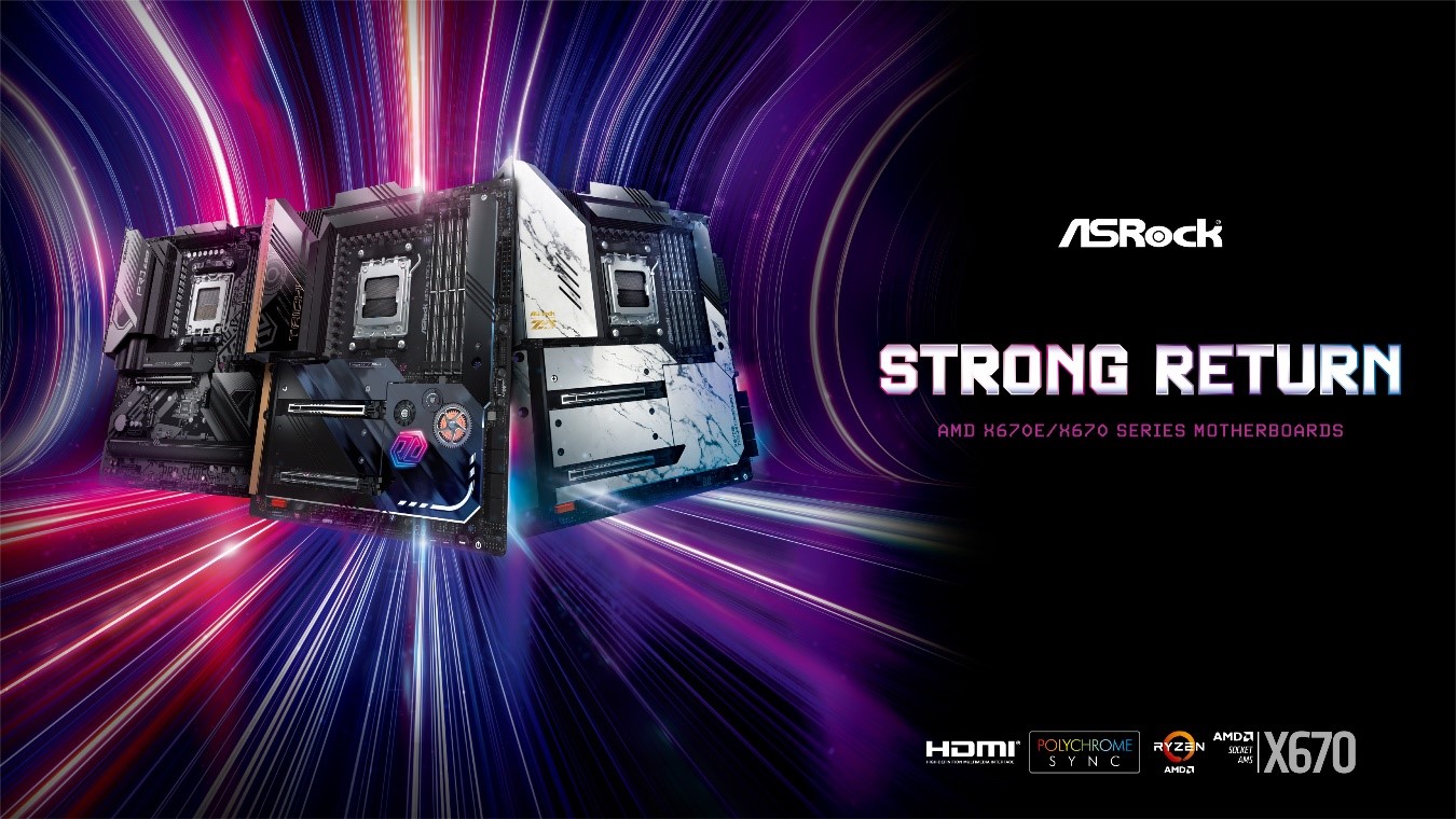 ASRock released a number of X670 chipset motherboards at Computex 2022. The right side of the picture is the ASRock 20th Anniversary Edition X670E Taichi Carrara with a fully covered white marble heat sink.