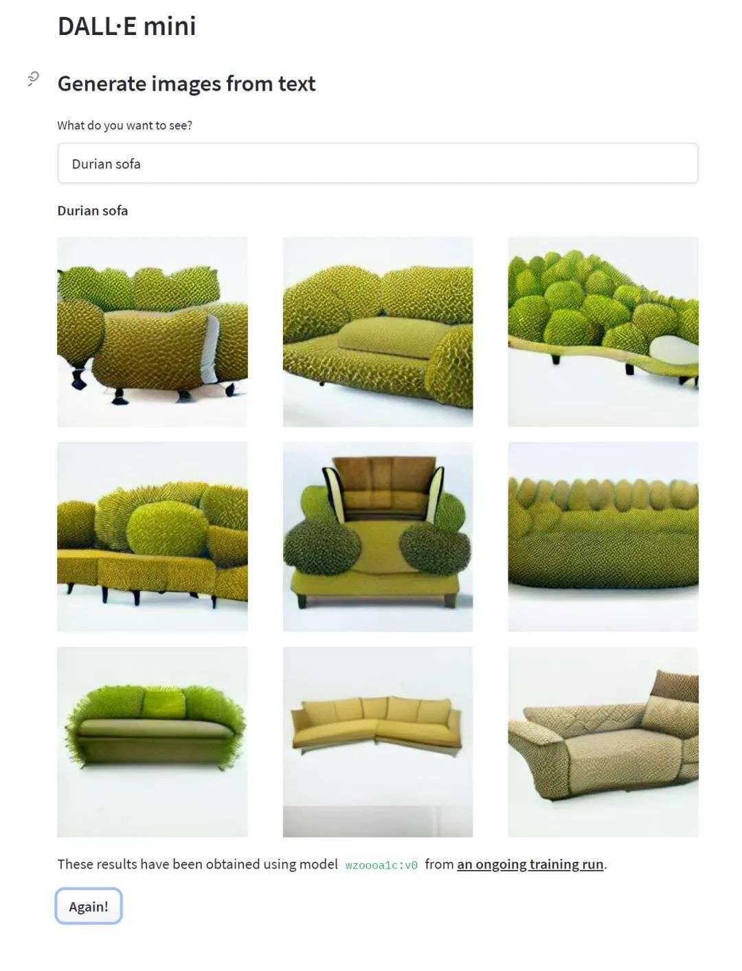 Durian Sofa｜Produced with DALL·E mini, software website: DALL·E mini