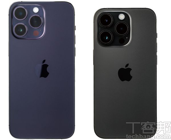 iPhone 14 Pro 及 iPhone 14 Pro Max 主要差在尺寸大小，握持的手感也不同，而深紫色於不同角度之下，會呈現多變的紫與灰色，至於太空黑色是近期 iPhone 少見的深黑色。