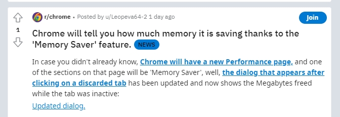 Chrome將新增「Memory Saver」功能，告訴你每個頁籤可釋放多少記憶體