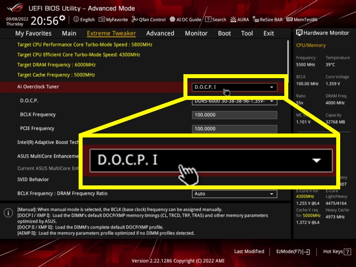 雖然G.Skill Trident Z5 Neo記憶體內建的自動超頻功能為AMD新提出的EXPO規範而非Intel提出的X.M.P，但還是可以在BIOS/UEFI選單直接開啟自動超頻功能。