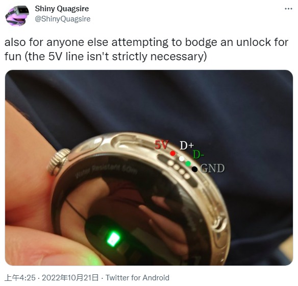 他利用一根改USB線，解鎖Pixel Watch的bootloader引導載入程式