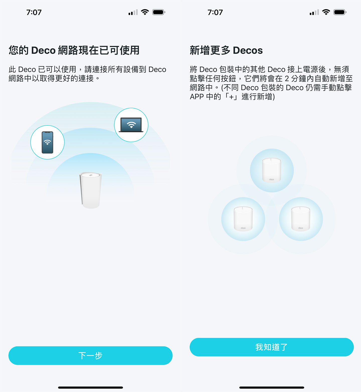 連結完畢，Deco App 也會提示我們是否要新增更多備，這時可將另一台 Deco X95 置放於主路由收訊範圍內並開機，待一段時間後即會自動完成 Mesh Wi-Fi 的組建，沒錯，你什麼都不用做，就是這麼簡單！