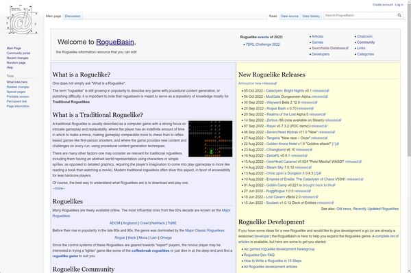由熱心玩家建立的 RogueBasin 網站，目的是打造以 Roguelike 為心的知庫，也可說是 Roguelike 遊戲的基百科。