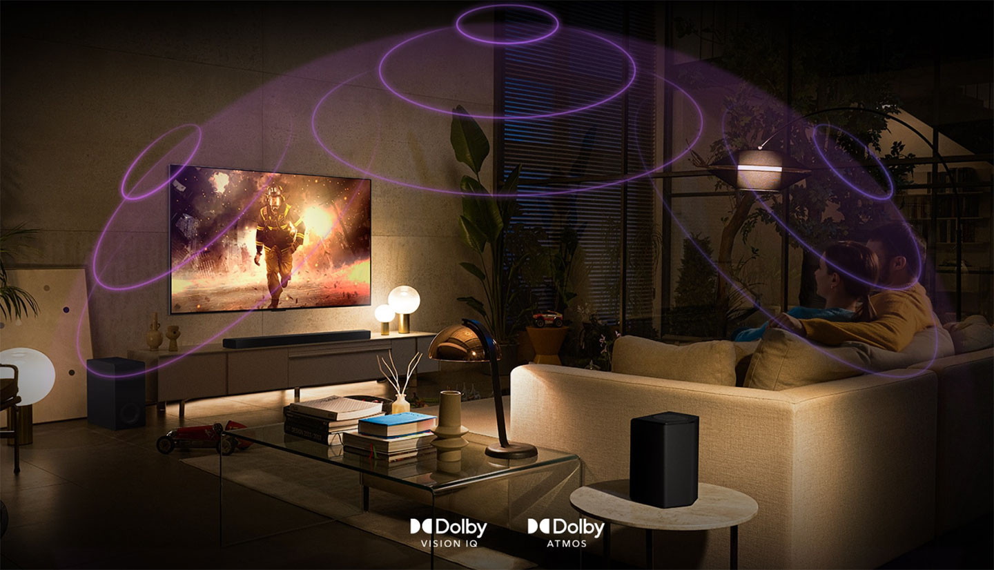 不只畫面表現優異，LG OLED evo G2 零間隙藝廊系列也同時支援 Dolby Atmos 在內的音效優化技術，提供更具臨場感的音效表現。