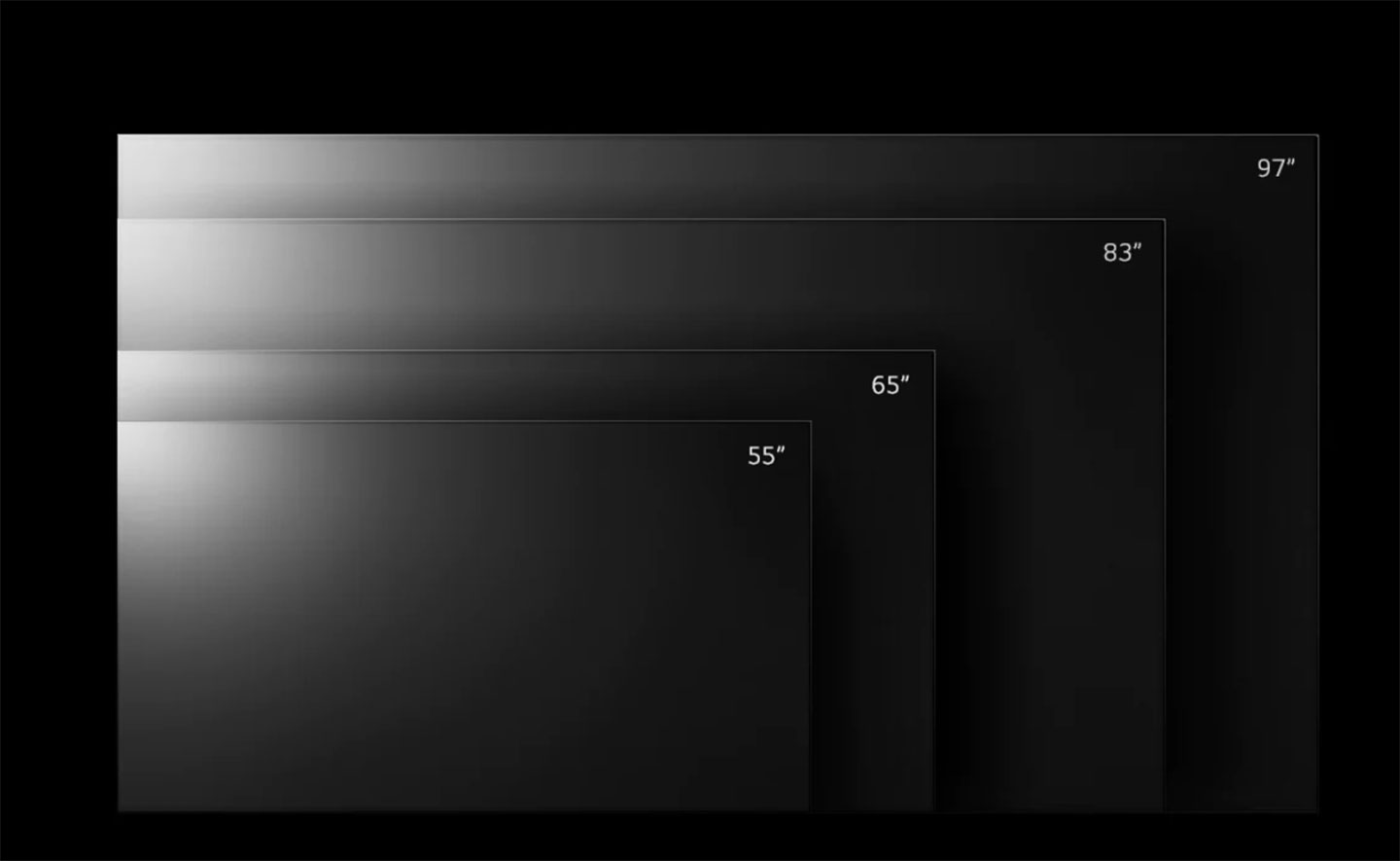 LG OLED evo G2 零間隙藝廊系列提供最完整的面板尺寸選擇，除了主流的 55 吋、65 吋之外，也有 83 吋與最大 97 吋的超大型面板規格可供挑選。
