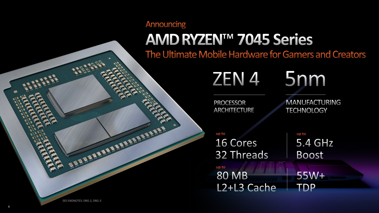 最高階的Ryzen 7945 HX具有16個Zen 4架構核心，最大Turbo時脈可達5.4GHz。