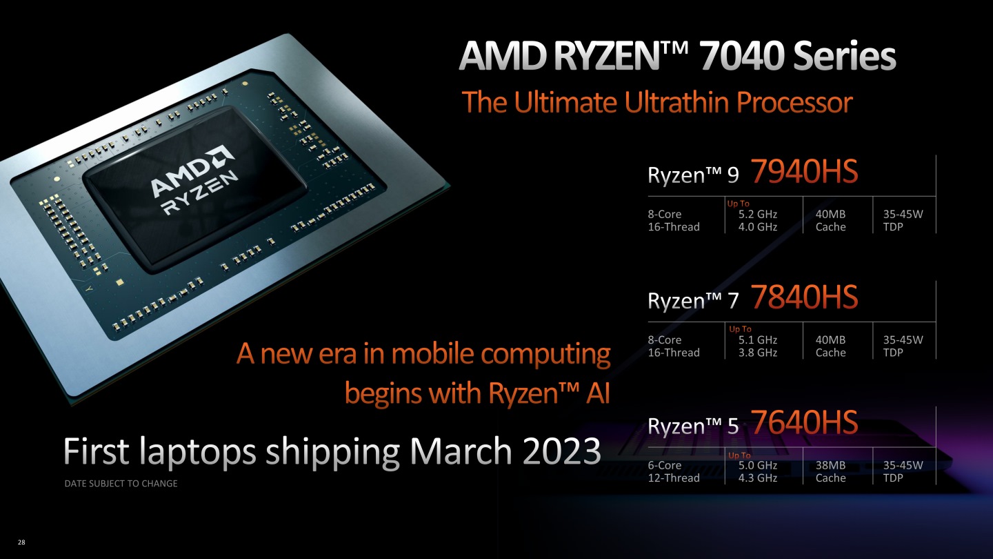 載Ryzen 7040系列處理器的記型電腦將於3月發售。