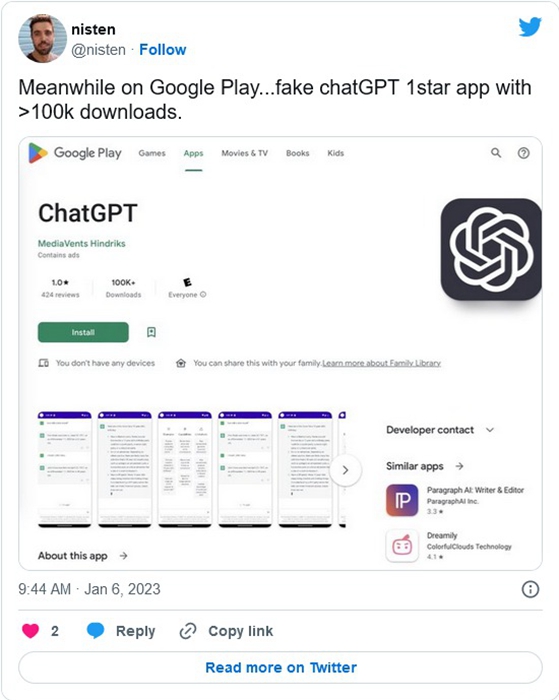 ChatGPT名氣太大，App Store和Play Store充斥著各種OpenAI也沒聽過的ChatGPT行動版APP