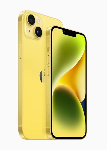 iPhone 14 和 iPhone 14 Plus 提供午夜色、藍色、星光色、紫色、(PRODUCT)RED 和充滿活力的黃色，售價分別為 NT$27,900 起和 NT$31,900 起。