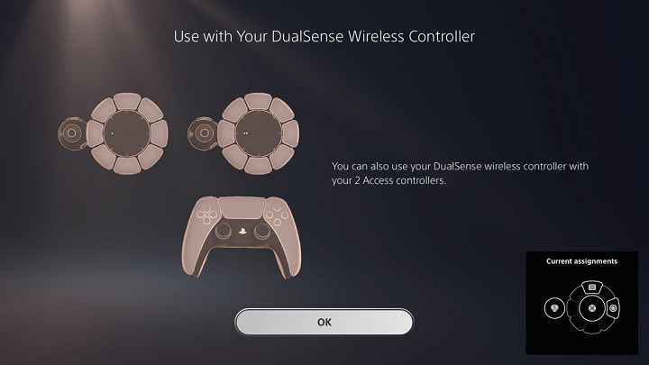 两个 Access 控制器与一个 DualSense 无线控制器配对。