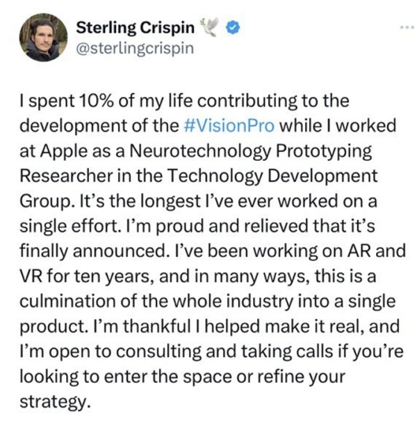前員工披露Apple Vision Pro 開發細節：不只是眼鏡，更像是有「讀心術」的腦機介面