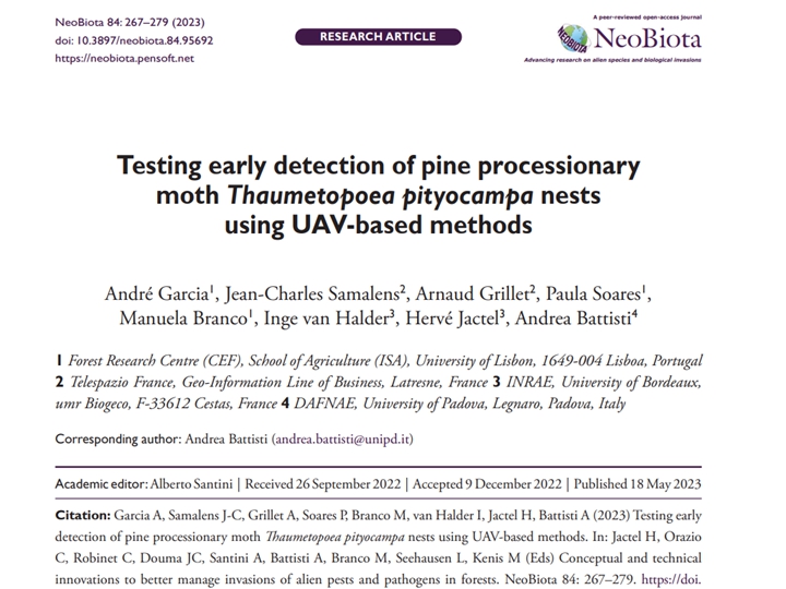 Testing early detection of pine processionary moth Thaumetopoea pityocampa nests using UAV-based methods