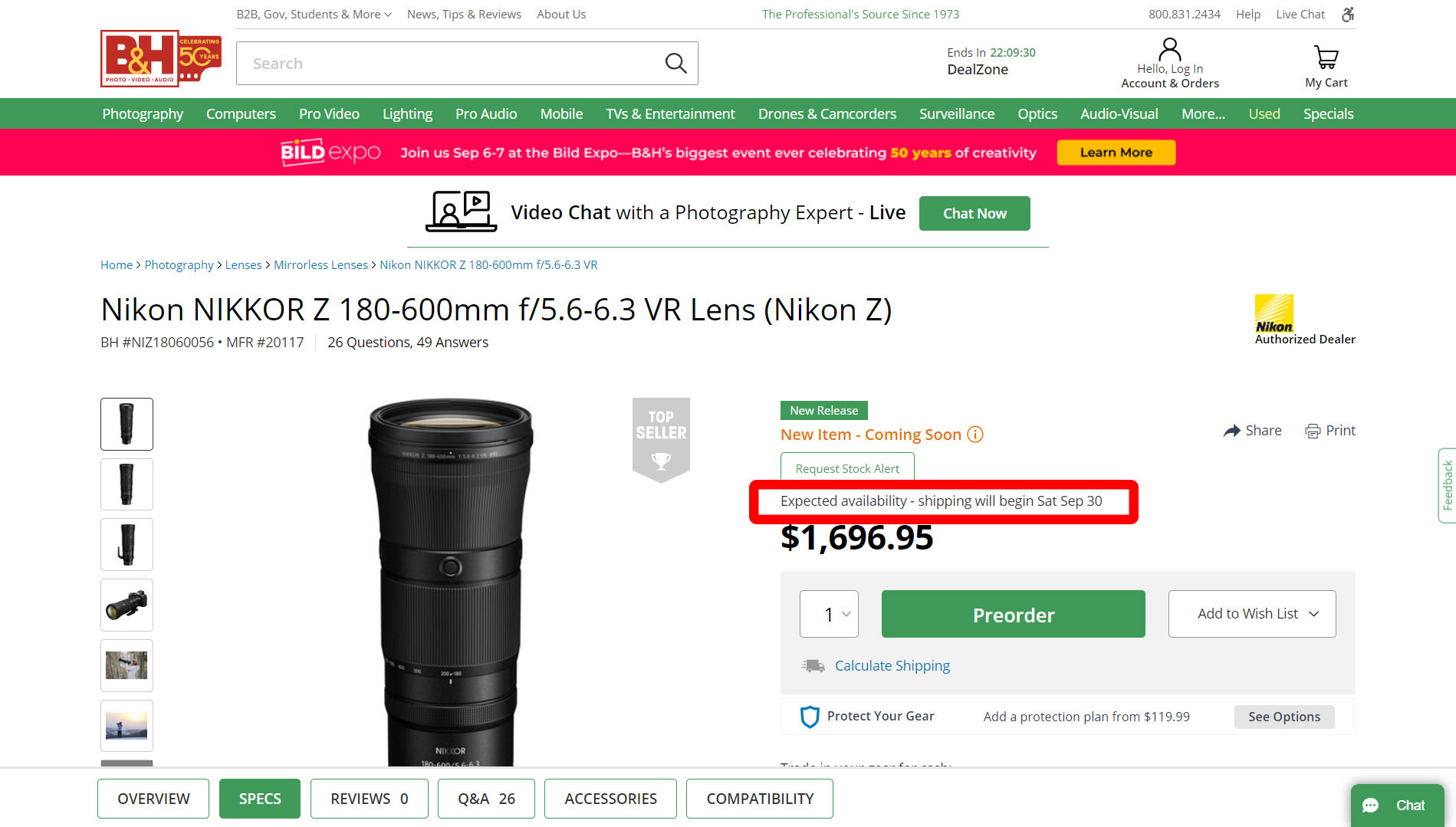 Nikon宣布Z 180-600mm f/5.6-6.3 VR將在8月31式發售！但是海外部份？