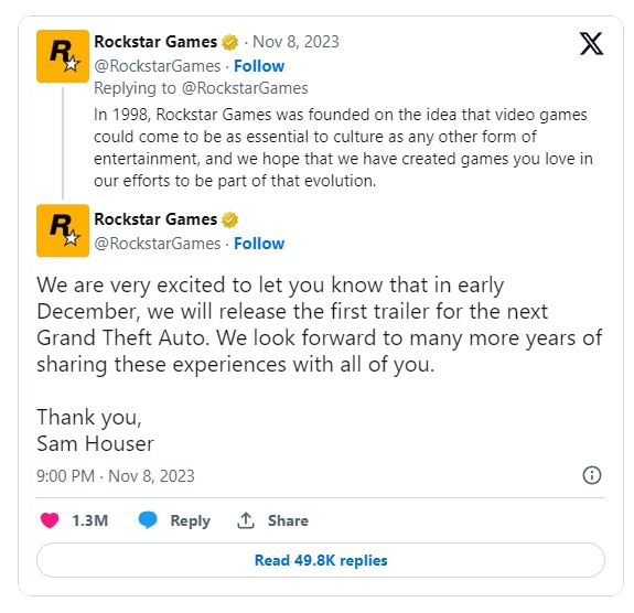 R星宣佈《GTA》新作將推出，預計12月將公開《GTA6》首支遊戲預告片