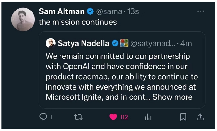 微軟亮牌！宣佈Sam Altman將加入微軟，領導高階AI團隊