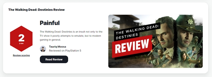 IGN給陰屍路衍生遊戲《The Walking Dead: Destinies》打了超低 2分，評論：千萬不要玩