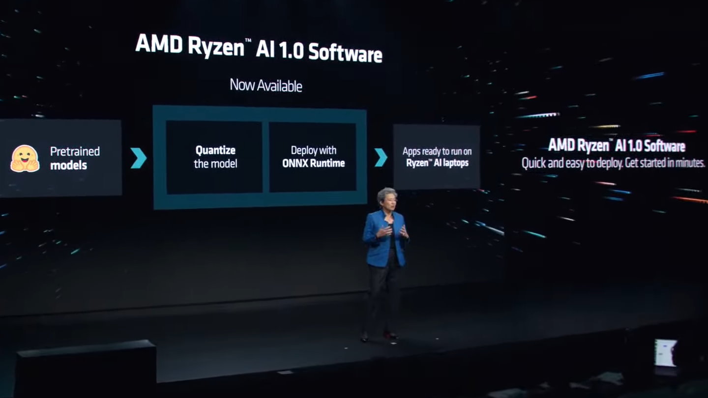 AMD也推出Ryzen AI 1.0軟體，能夠簡化現成模型進行最佳化轉換並透過ONNX布署，強化AI應用程式的效能表現。