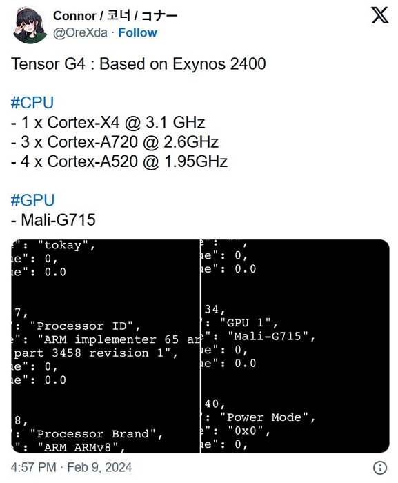 Google Tensor G4可能將基於Exynos 2400打造，但CPU規格完全不同