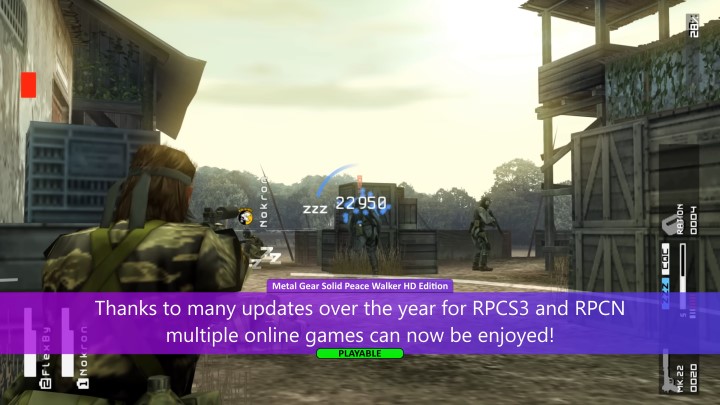 玩家可以使用RPCS3搭配RPCN，執行《潛龍諜影 和平先驅HD版》內附的合作與對戰模式。