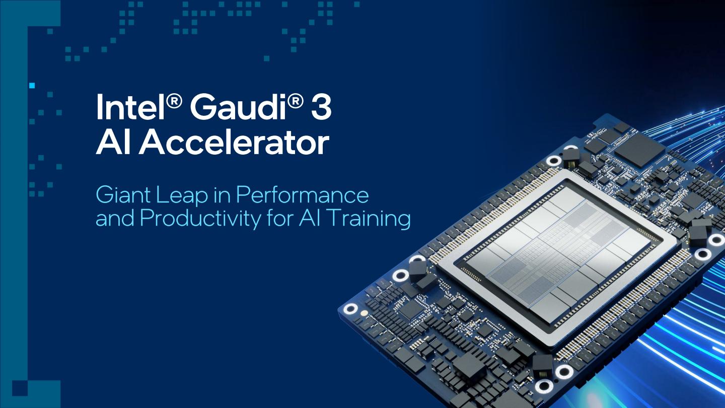Gaudi 3加速器將於2024年第二向包含Dell、HPE、Lenovo、Super Micro在內的OEM合作夥伴提供通用基板和開放加速器模型（Open Accelerator Module，OAM），並於第三全面上市。PCIe擴充卡則於第四上市。